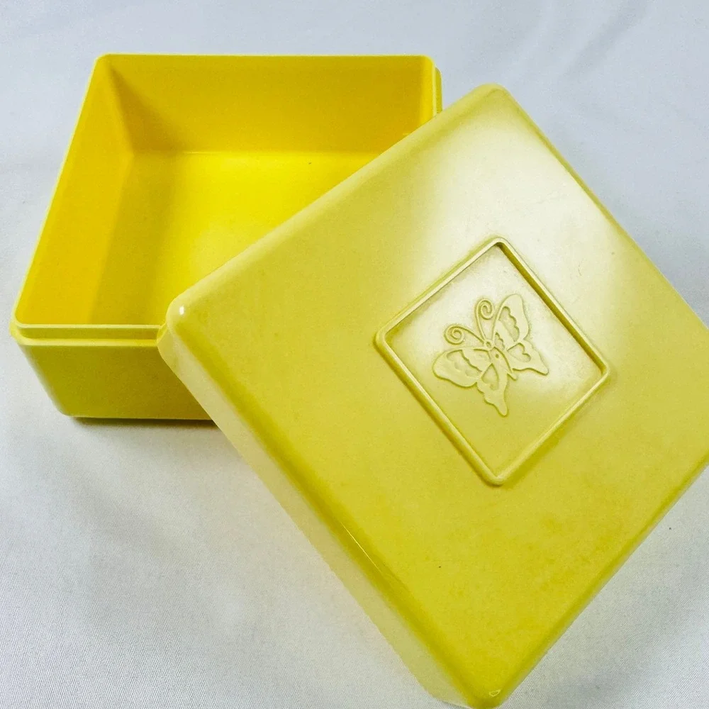 VTG Jean Nate Empty Talc Box Plastic Vanity Trinket MCM Butterfly Kitsch NICE